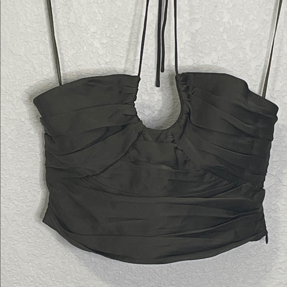Zara Brown Ruched Halter Crop Top